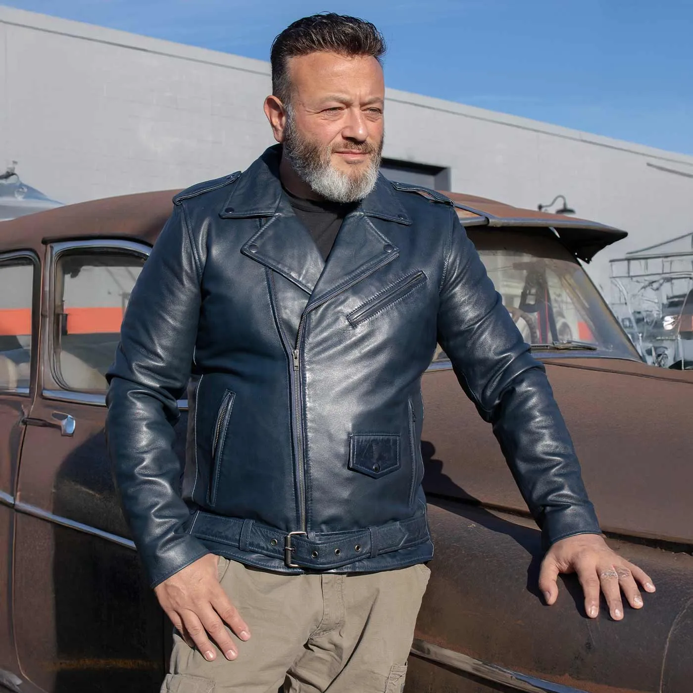 Milwaukee Leather SFM1890 Men's Blue Leather Classic Moto Leather