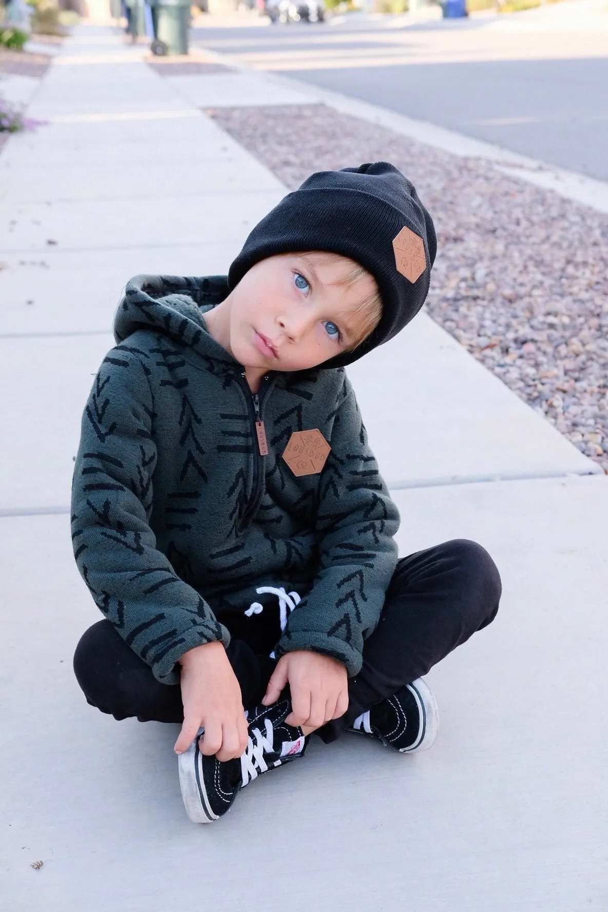 MONOCHROME Toddler Boy Beanie, Matching Toddler Beanie, Hipster Beanie, Faux Leather Patch Beanie