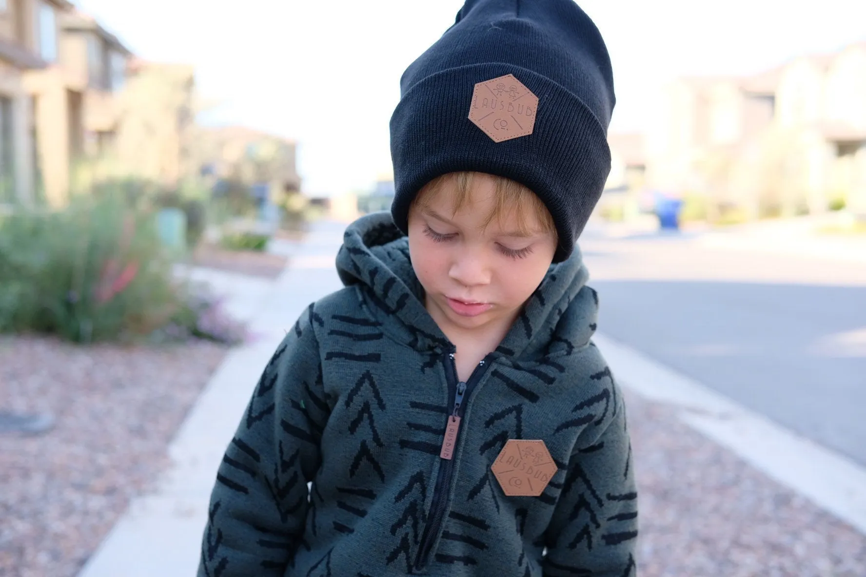 MONOCHROME Toddler Boy Beanie, Matching Toddler Beanie, Hipster Beanie, Faux Leather Patch Beanie