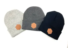 MONOCHROME Toddler Boy Beanie, Matching Toddler Beanie, Hipster Beanie, Faux Leather Patch Beanie