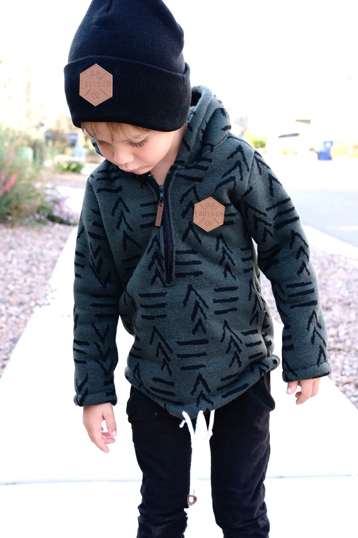 MONOCHROME Toddler Boy Beanie, Matching Toddler Beanie, Hipster Beanie, Faux Leather Patch Beanie