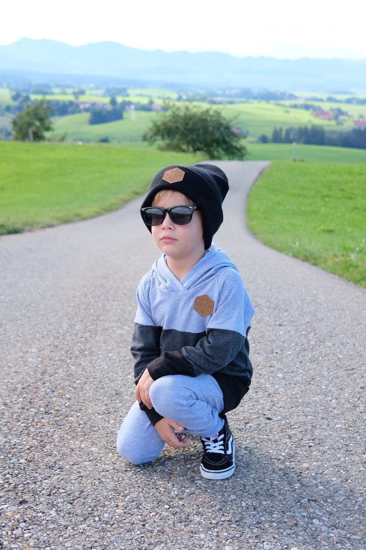 MONOCHROME Toddler Boy Beanie, Matching Toddler Beanie, Hipster Beanie, Faux Leather Patch Beanie