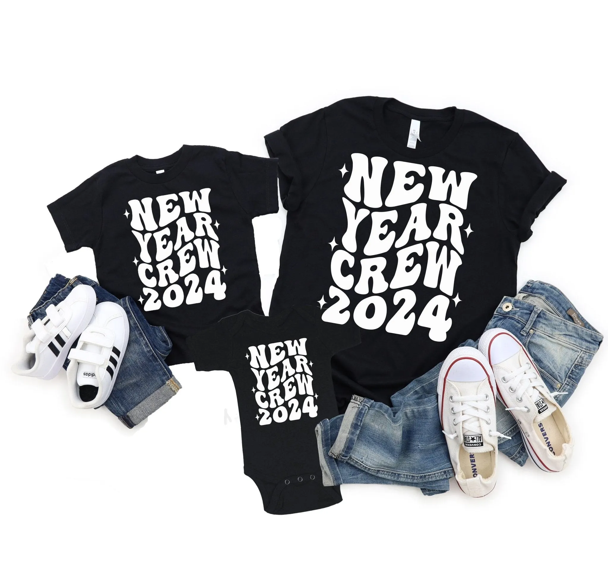 New Year Crew 2024 Family Matching Mom Kids Shirts NYE Shirts Set