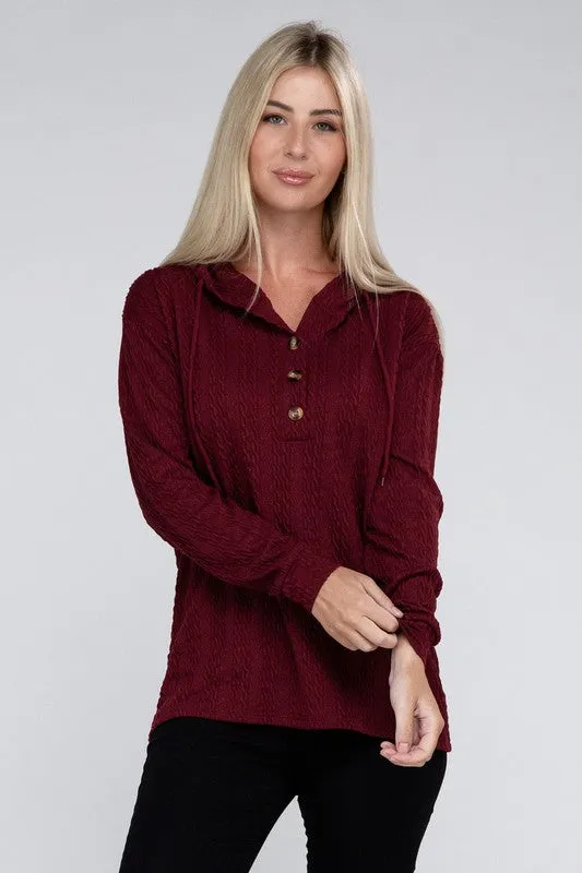 NUVI APPAREL Wine Red Textured Knitted Pullover Hoodie