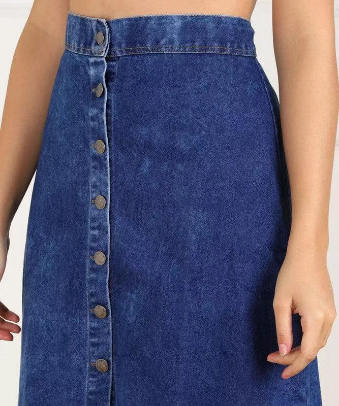 one amore Solid Women Straight Dark Blue Skirt ()