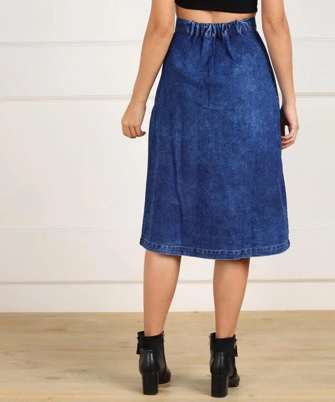one amore Solid Women Straight Dark Blue Skirt ()