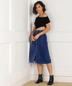 one amore Solid Women Straight Dark Blue Skirt ()