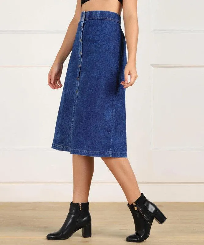 one amore Solid Women Straight Dark Blue Skirt ()