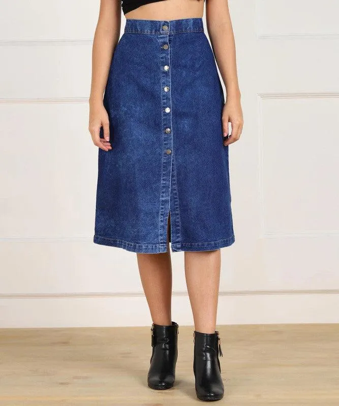 one amore Solid Women Straight Dark Blue Skirt ()