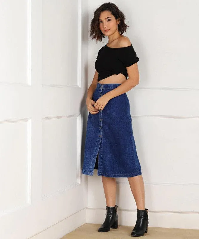 one amore Solid Women Straight Dark Blue Skirt ()