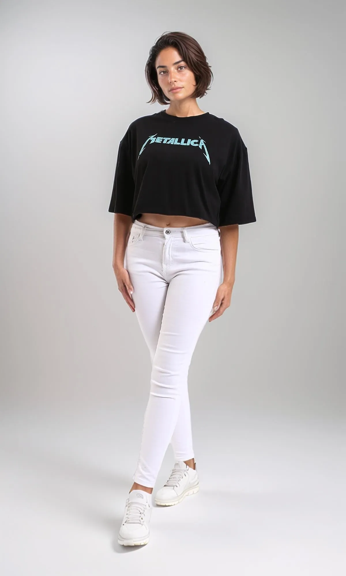R208514 - Printed "Metallica" Elbow Sleeves Casual Tee - Black