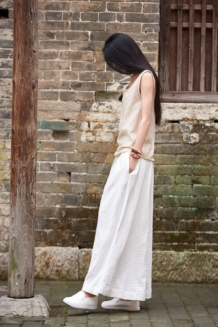 Solid Color Ramie Cotton Casual Yoga Pants