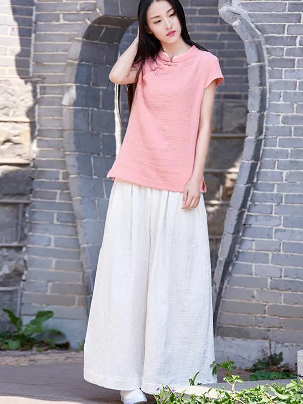 Solid Color Ramie Cotton Casual Yoga Pants