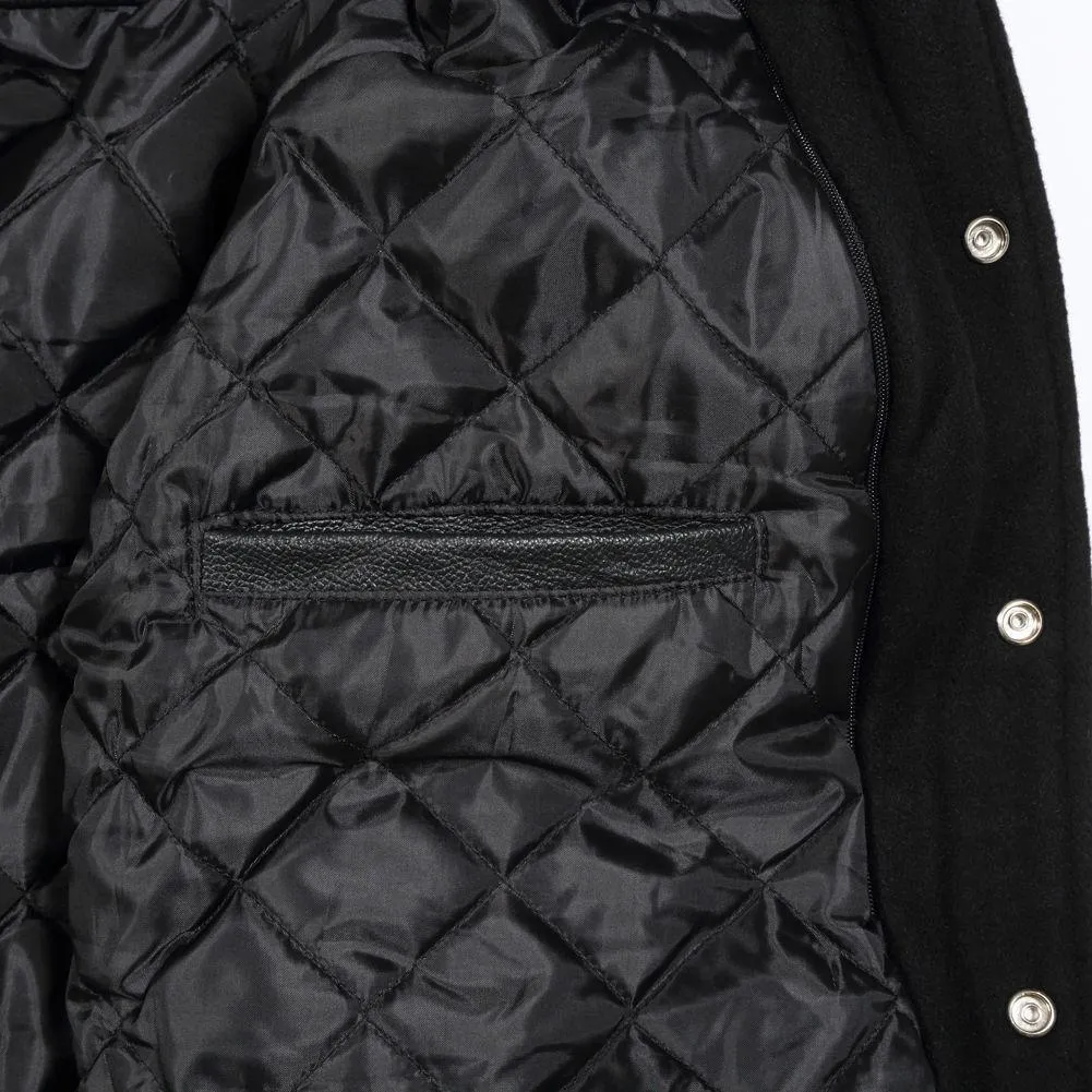Spine Spark Grey Wool Varsity Jacket White Leather Sleeves