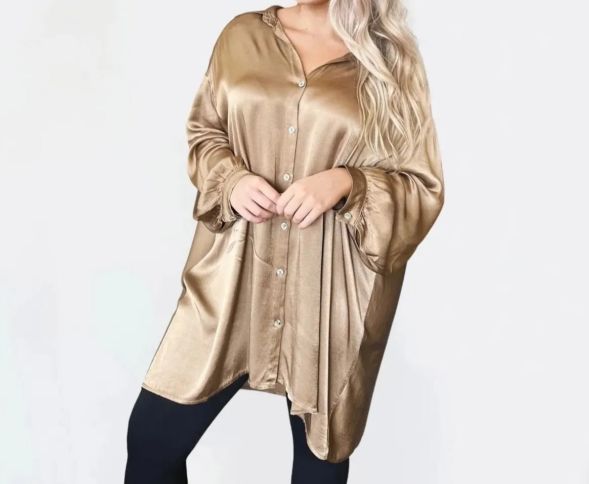 Tempo Paris Sateen Oversized Long Sleeve Blouse
