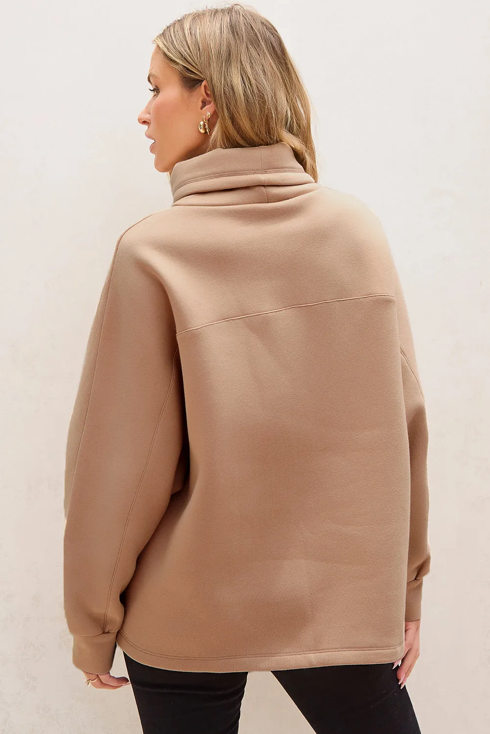 Trendy Dolman Sleeve Drawstring Turtleneck Pullover