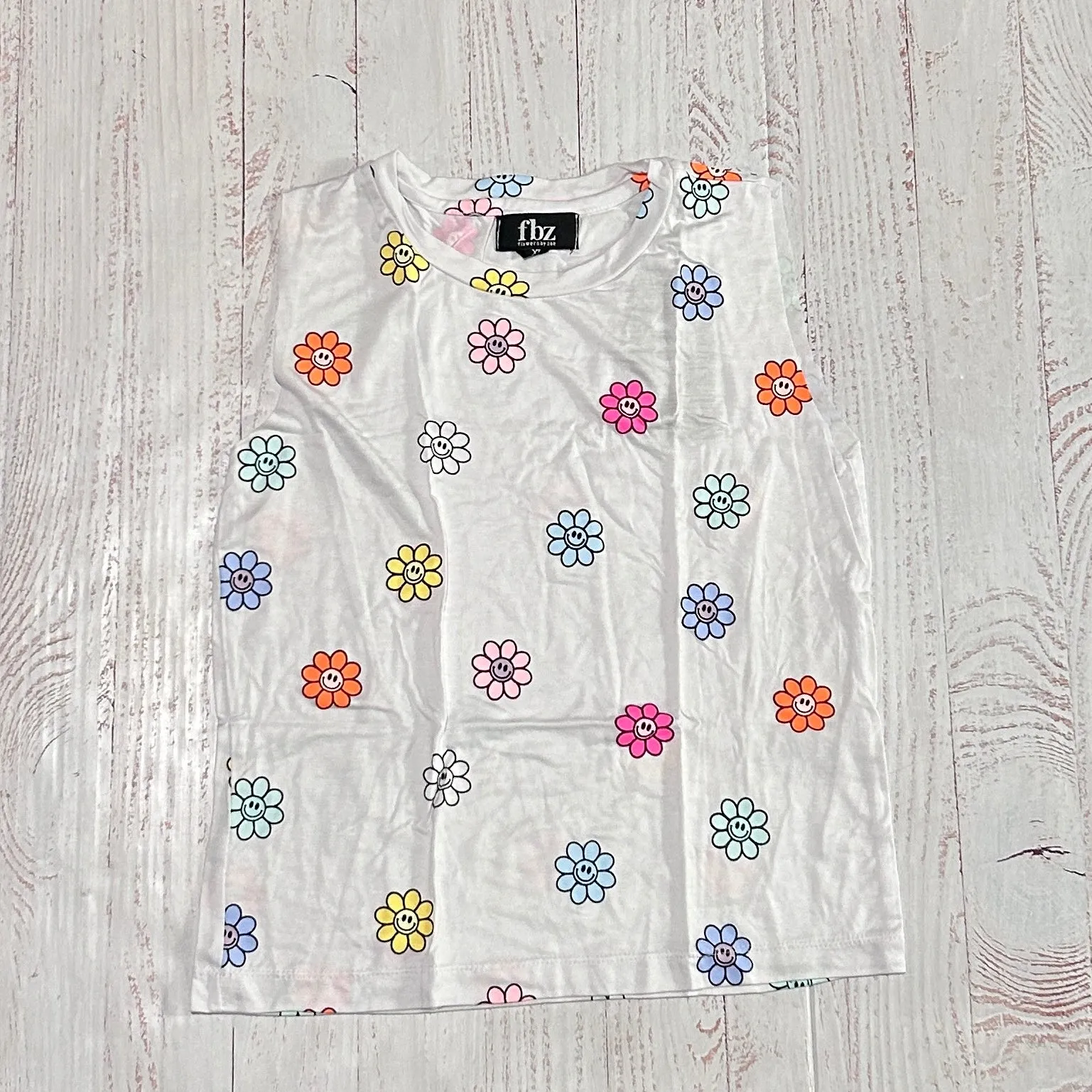 Tween Tops | White Tank with All Over Daisies | Flowers by Zoe