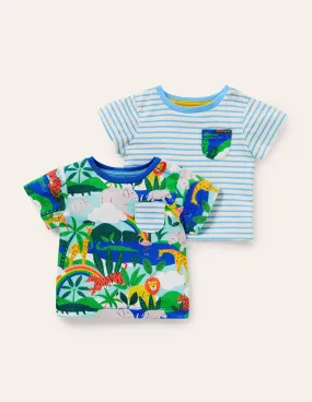 Twin Pack T-Shirts-Multi Rainbow Jungle
