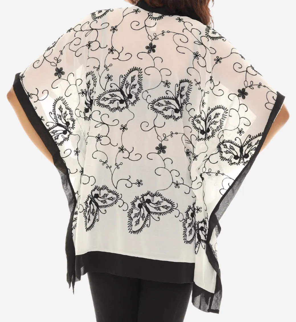 Women Sheer Floral Embroidered Open Cardigan
