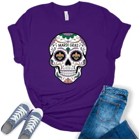 Women's Mardi Gras Shirt Cute Sugar Skull Graphic Tees