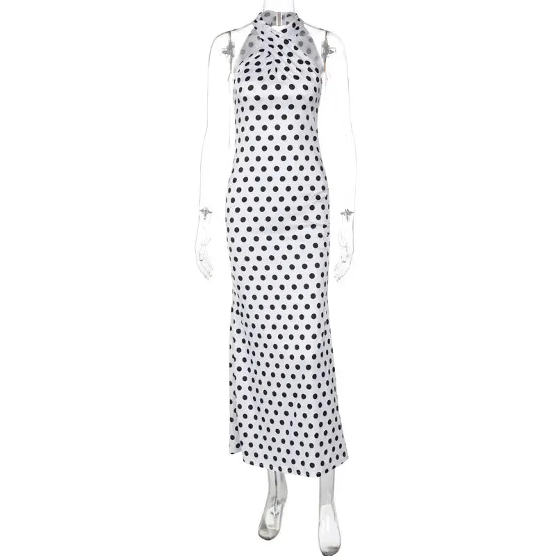 Women's Wedding Mermaid Maxi Dress with Polka Dot Halter
