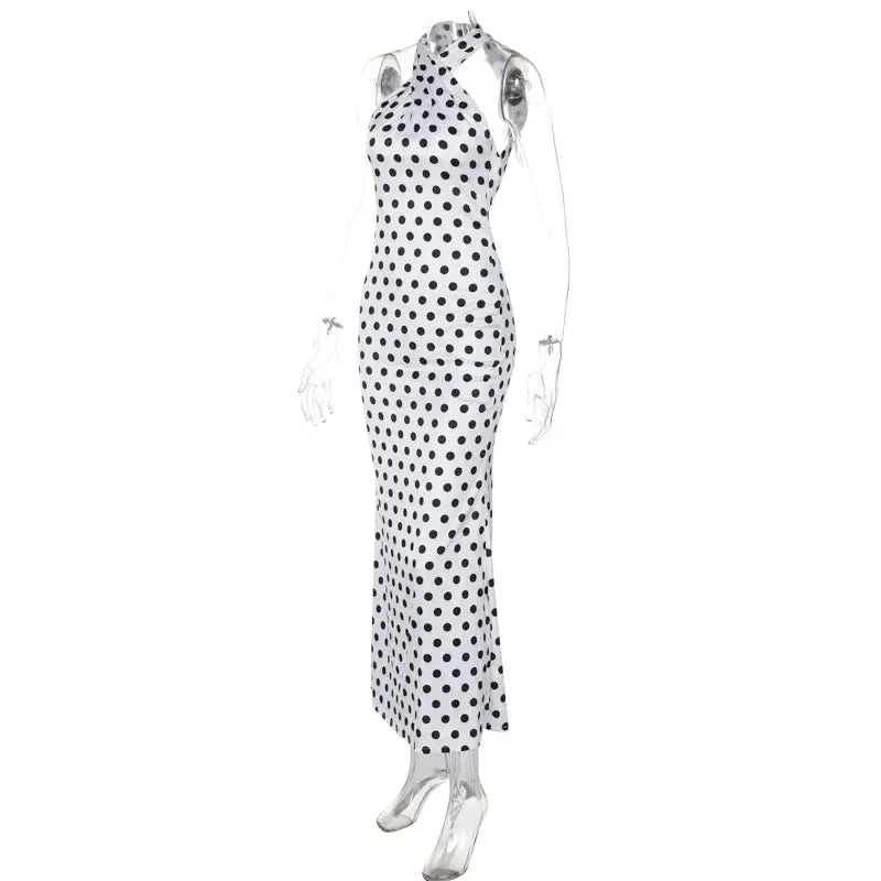 Women's Wedding Mermaid Maxi Dress with Polka Dot Halter