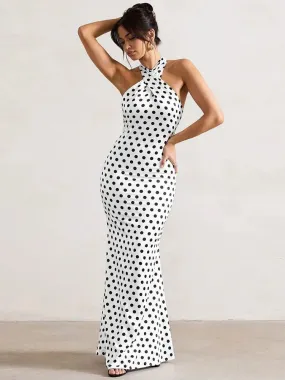 Women's Wedding Mermaid Maxi Dress with Polka Dot Halter