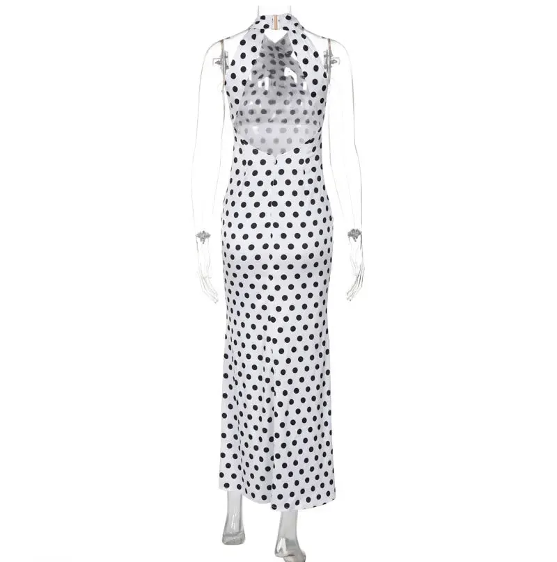 Women's Wedding Mermaid Maxi Dress with Polka Dot Halter