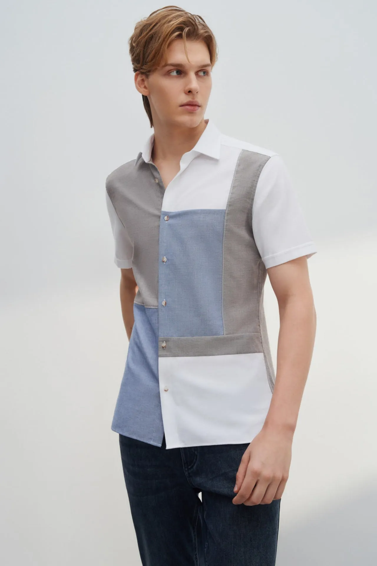 Wrinkle Free Cotton Smart Fit Short Sleeve Oxford Mix Colour Casual Shirt